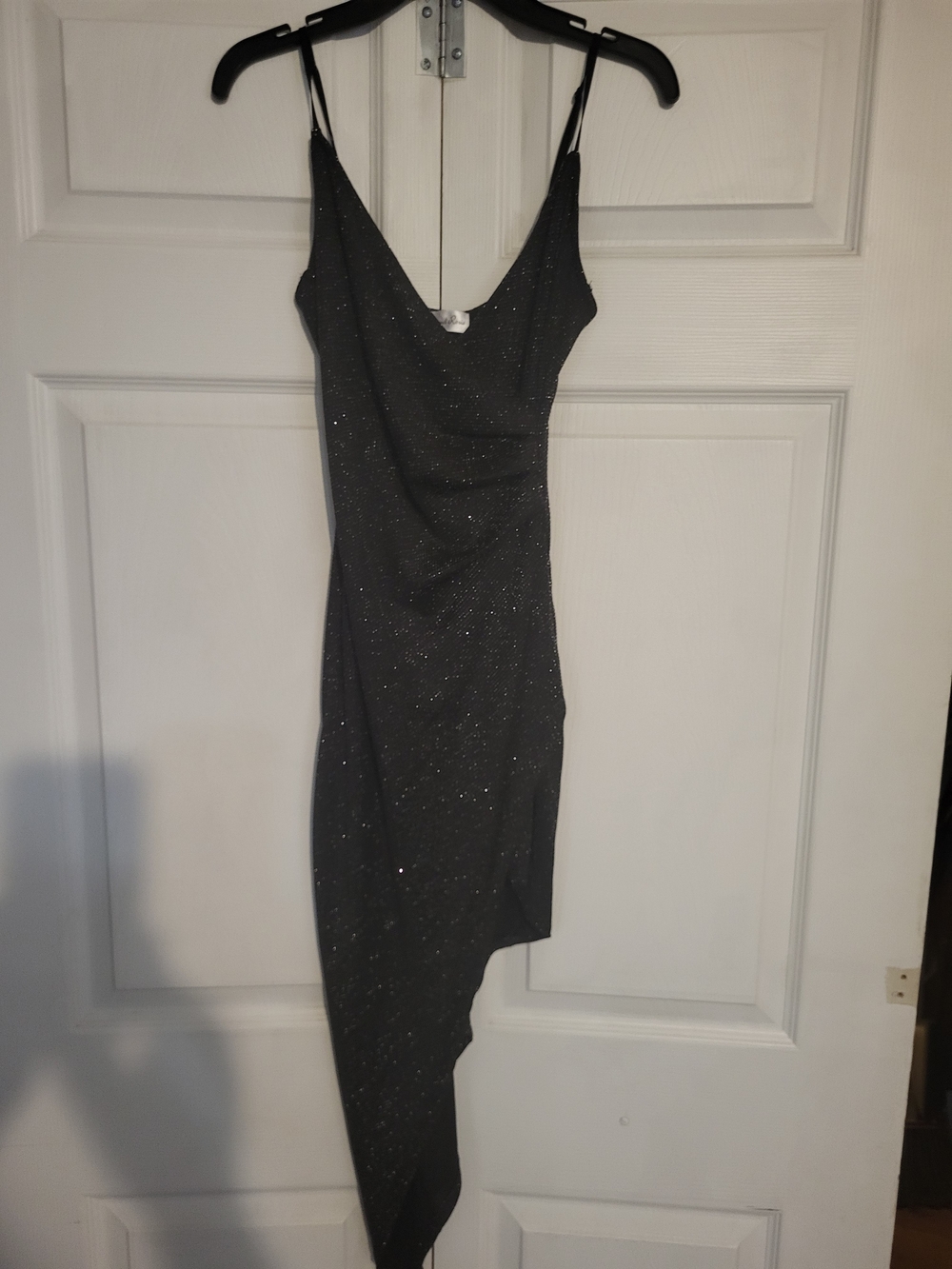 Honey and Rosie Black Sparkle Asymmetrical Slip Dress